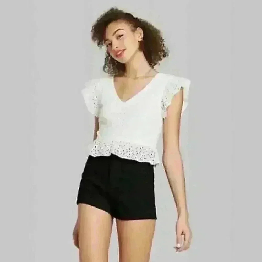 NWT wild fable white eyelet cropped smocked top sz 3x